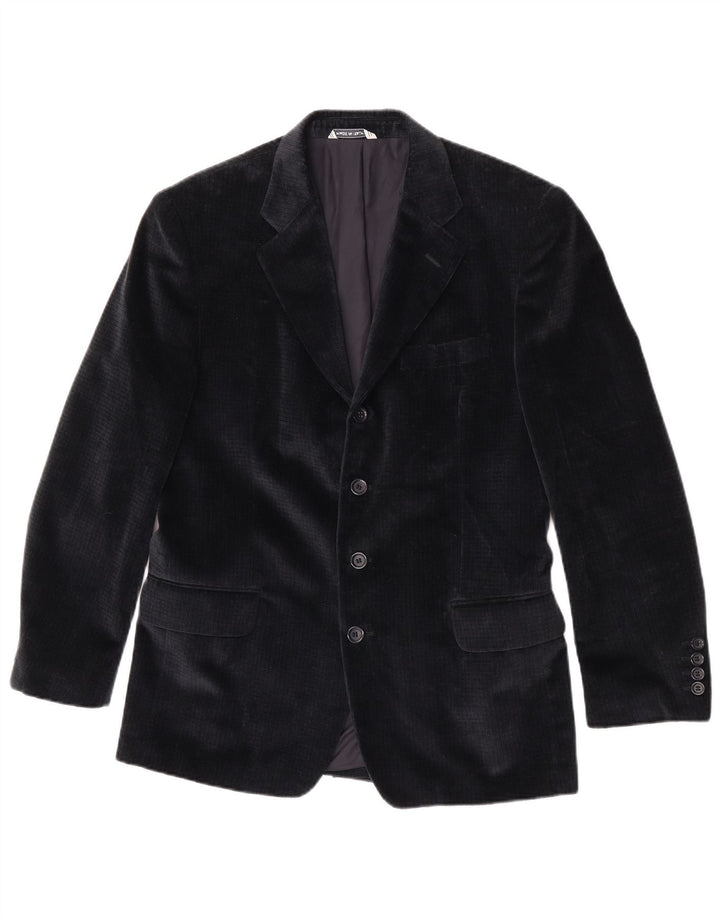 RETRO Herre 4-knaps Velvet Blazer Jacket IT 48 Medium Navy Blue Bomuld