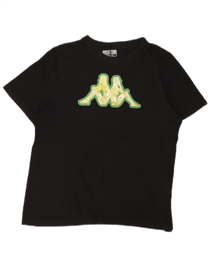 Kappa Dame Grafisk T-Shirt Top UK 14 Medium Sort Bomuld