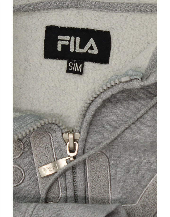FILA Womens Graphic Zip Hoodie Sweater UK 10 Small Grey Vintage Fila and Second-Hand Fila from Messina Hembry 