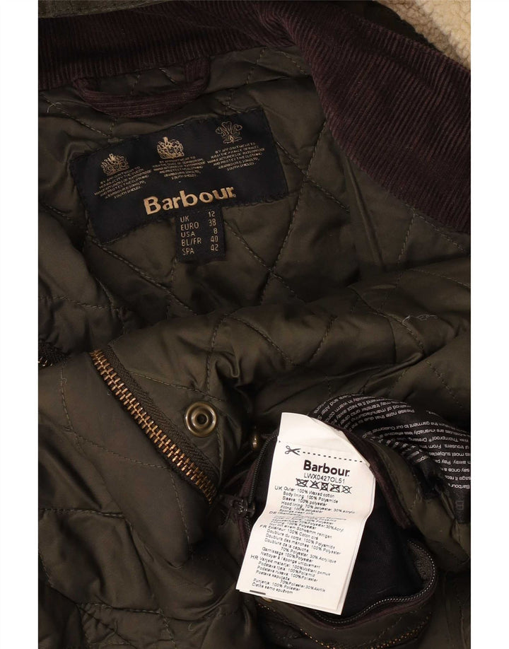Barbour Dame Hætte Vokset Bomuldsjakke UK 12 Medium Khaki