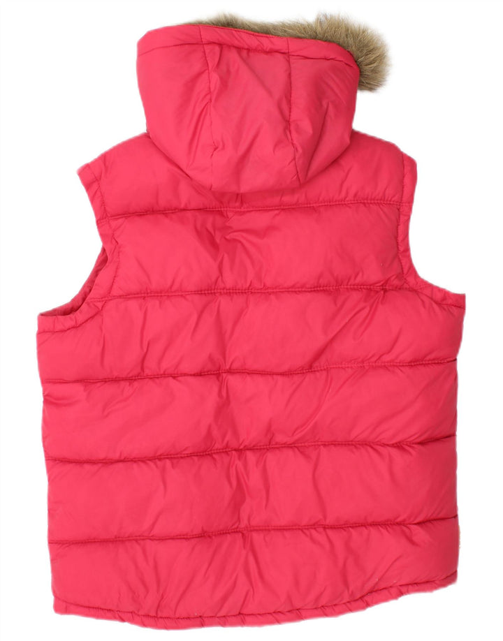 Superdry Dame hætte polstret Gilet UK 14 Medium Pink Nylon
