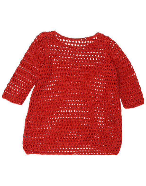Kvinder 3/4 ærmet hæklet Jumper Dress UK 24 4XL Rød Akryl