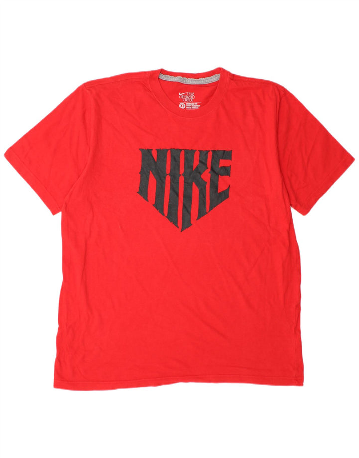 NIKE Herre Coupe Standard Standard Fit Grafisk T-Shirt Top XL Rød Bomuld