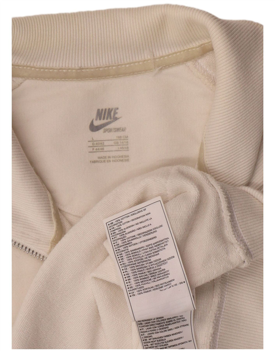 NIKE Womens Tracksuit Top Jacket UK 14/16 Large White Cotton