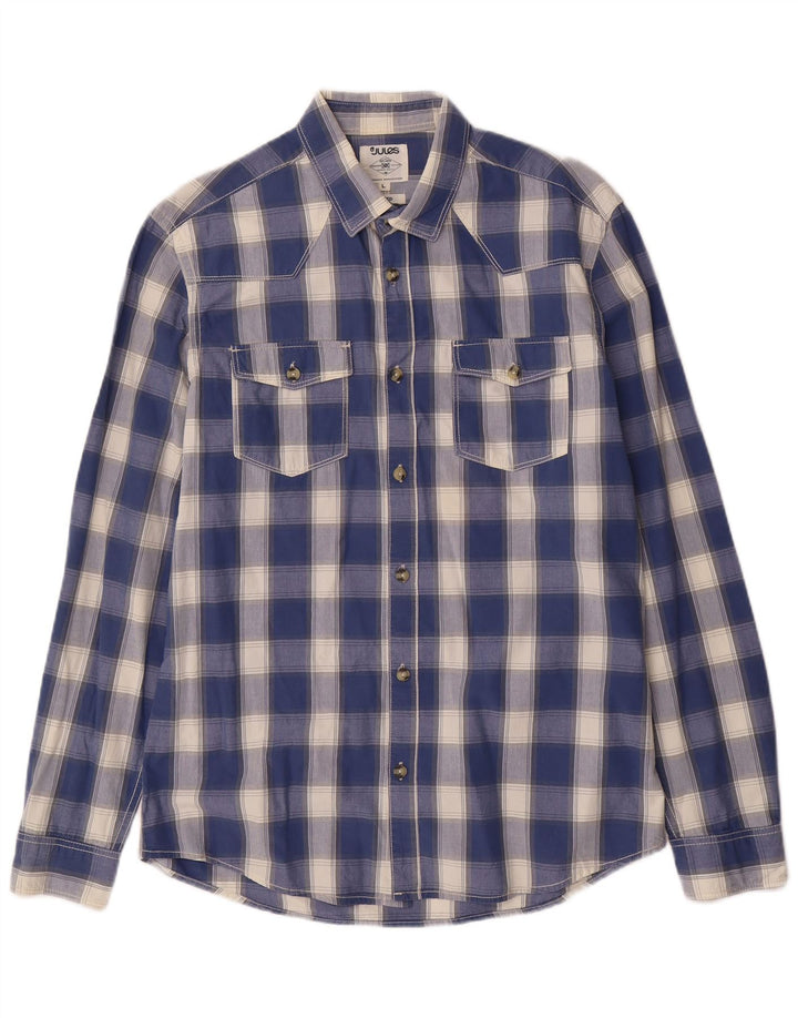 JULES Herre Fitted Shirt Stor blå ternet bomuld
