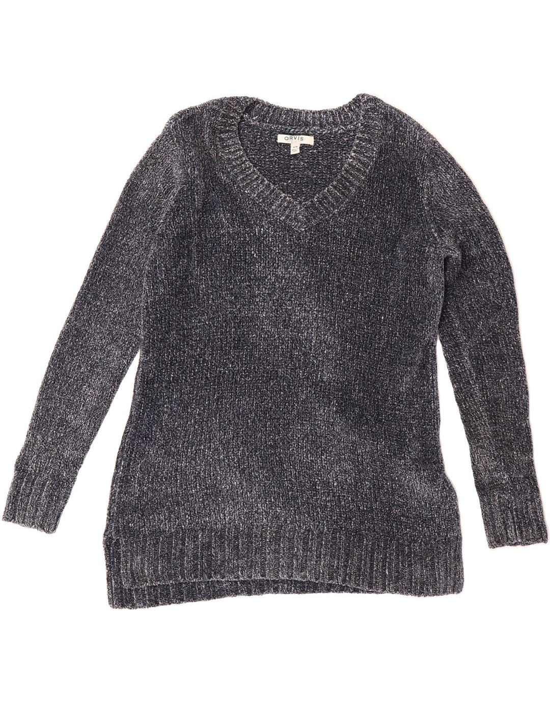 ORVIS Womens V-Neck Jumper Sweater UK 14 Medium Grey Polyester Vintage Orvis and Second-Hand Orvis from Messina Hembry 