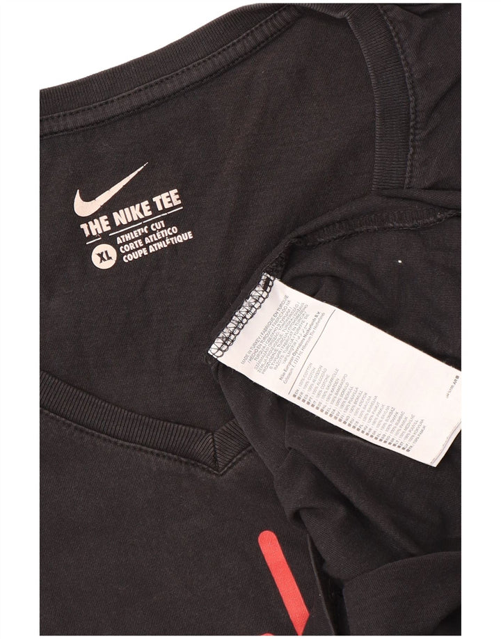 NIKE Dame atletisk snit grafisk T-shirt top UK 18 XL sort bomuld