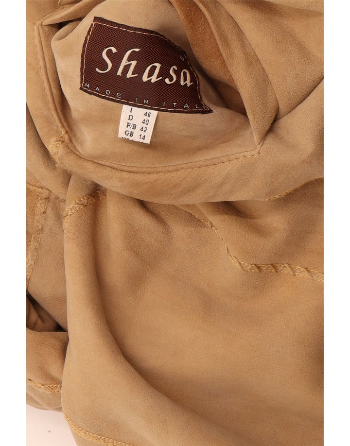 Vintage Dame Oversized Shearling Coat UK 14 Large Beige Læder
