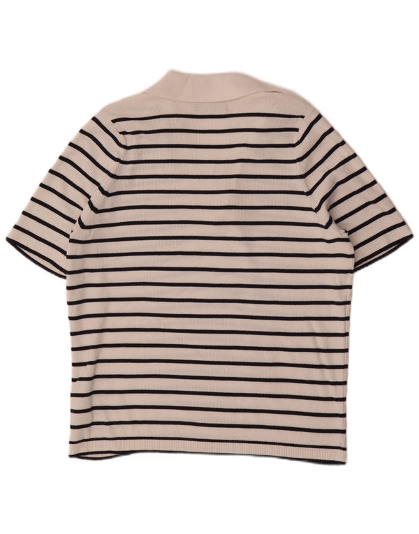 Marks & Spencer Dame Polo Shirt UK 18 XL Hvidstribet bomuld
