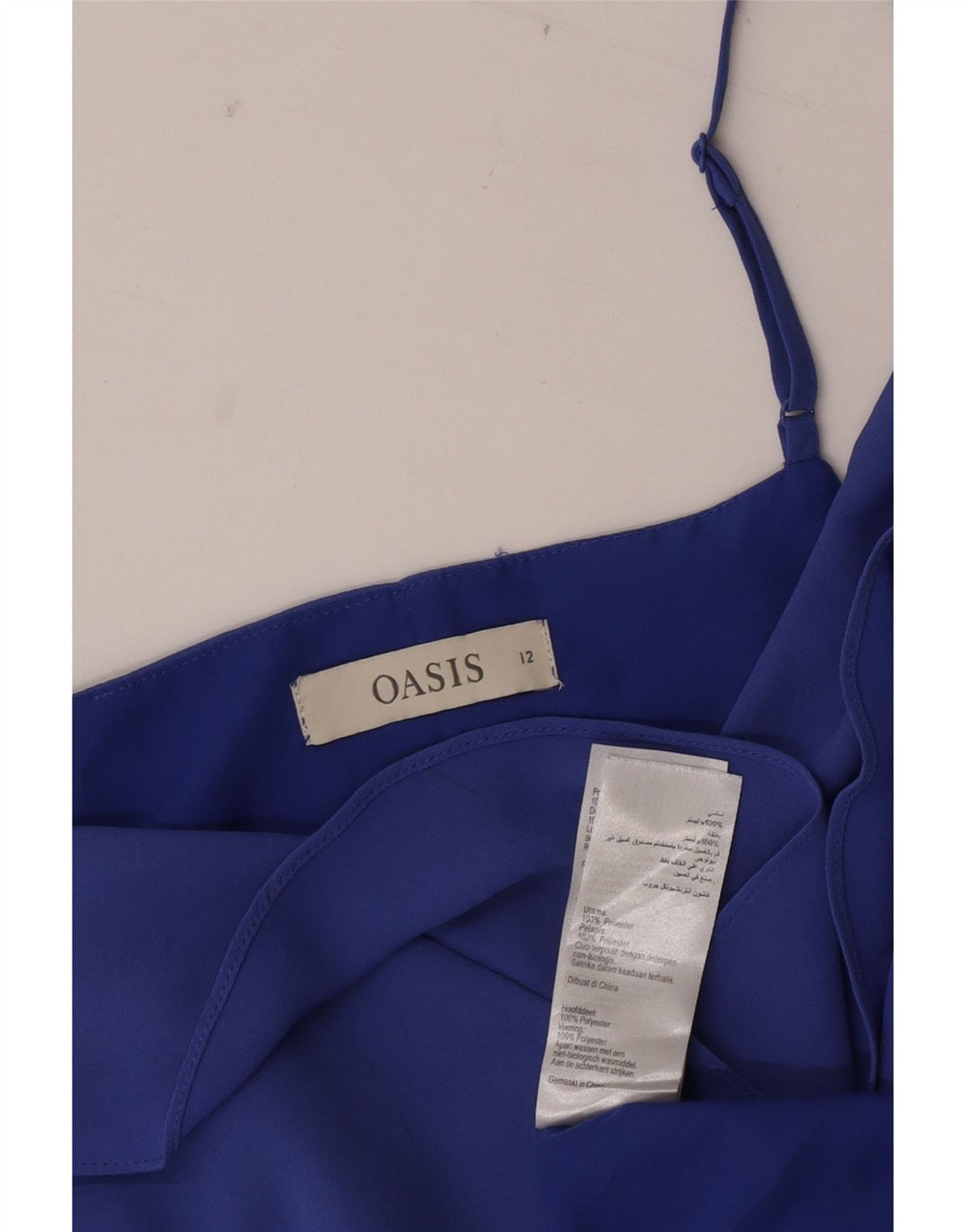 Oasis Dame Ærmeløs Flæse Forreste Skede Kjole UK 12 Medium Blue