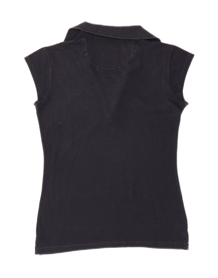 WOOLRICH Womens Stretch Slim Fit Polo Shirt UK 12 Medium Navy Blue Vintage Woolrich and Second-Hand Woolrich from Messina Hembry 