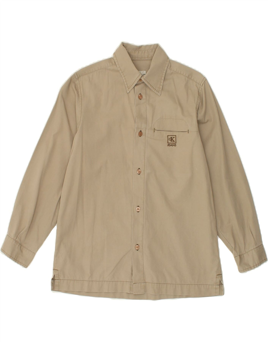CALVIN KLEIN Boys Shirt 9-10 Years Beige Cotton Vintage Calvin Klein and Second-Hand Calvin Klein from Messina Hembry 