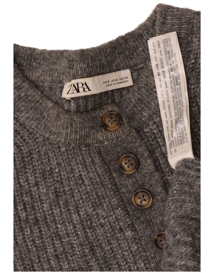 ZARA dame sweater med rund hals i overstørrelse UK 10 lille grå akryl