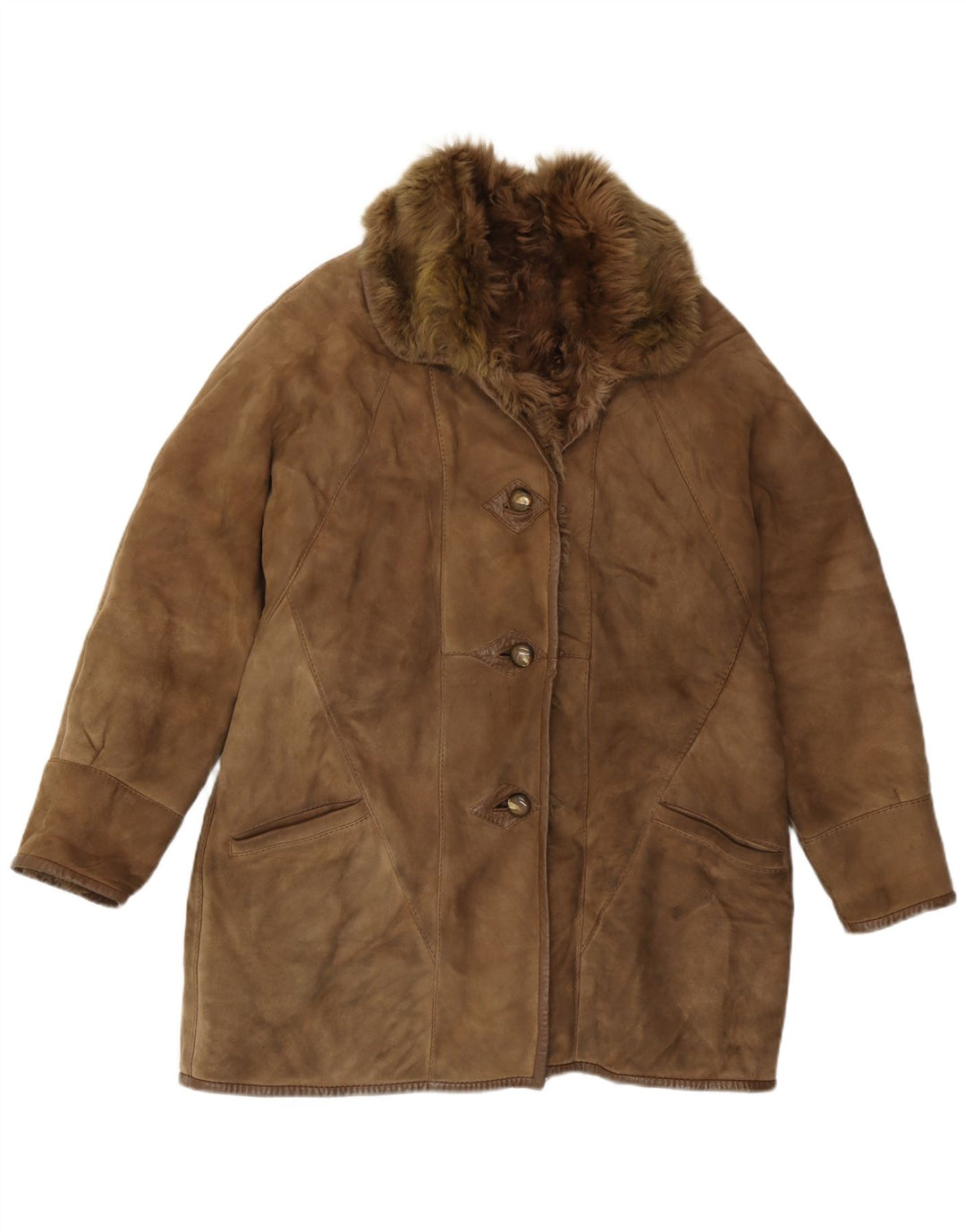 Carla Buti Dame Shearling Coat UK 12 Medium Brown Shearling