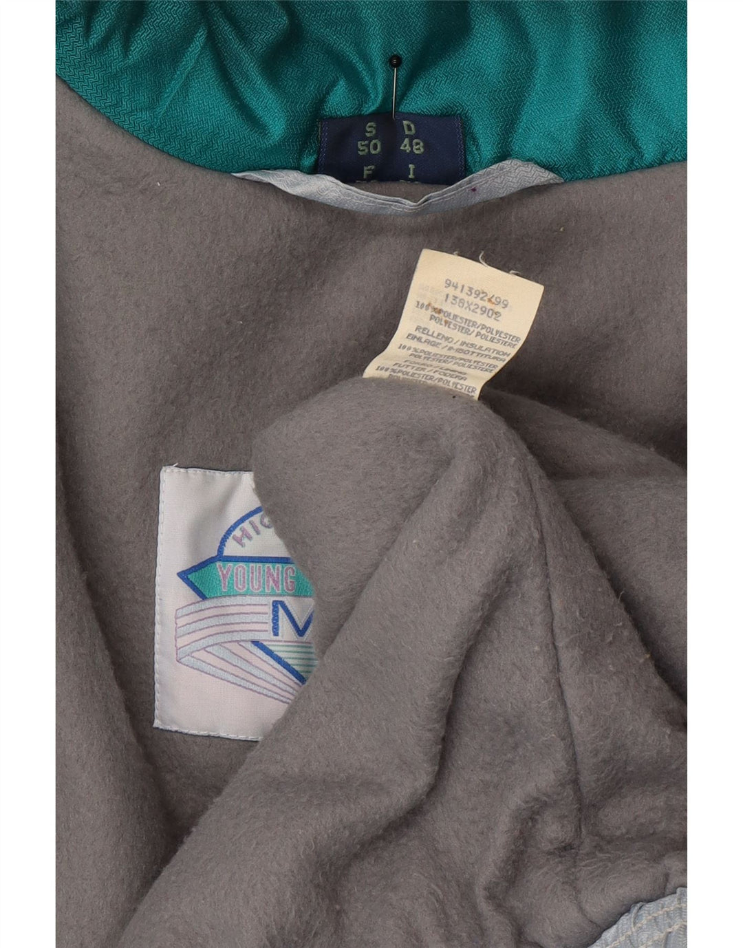 Vintage Herre grafisk skijakke EU 48 Medium Green Colourblock Polyamid