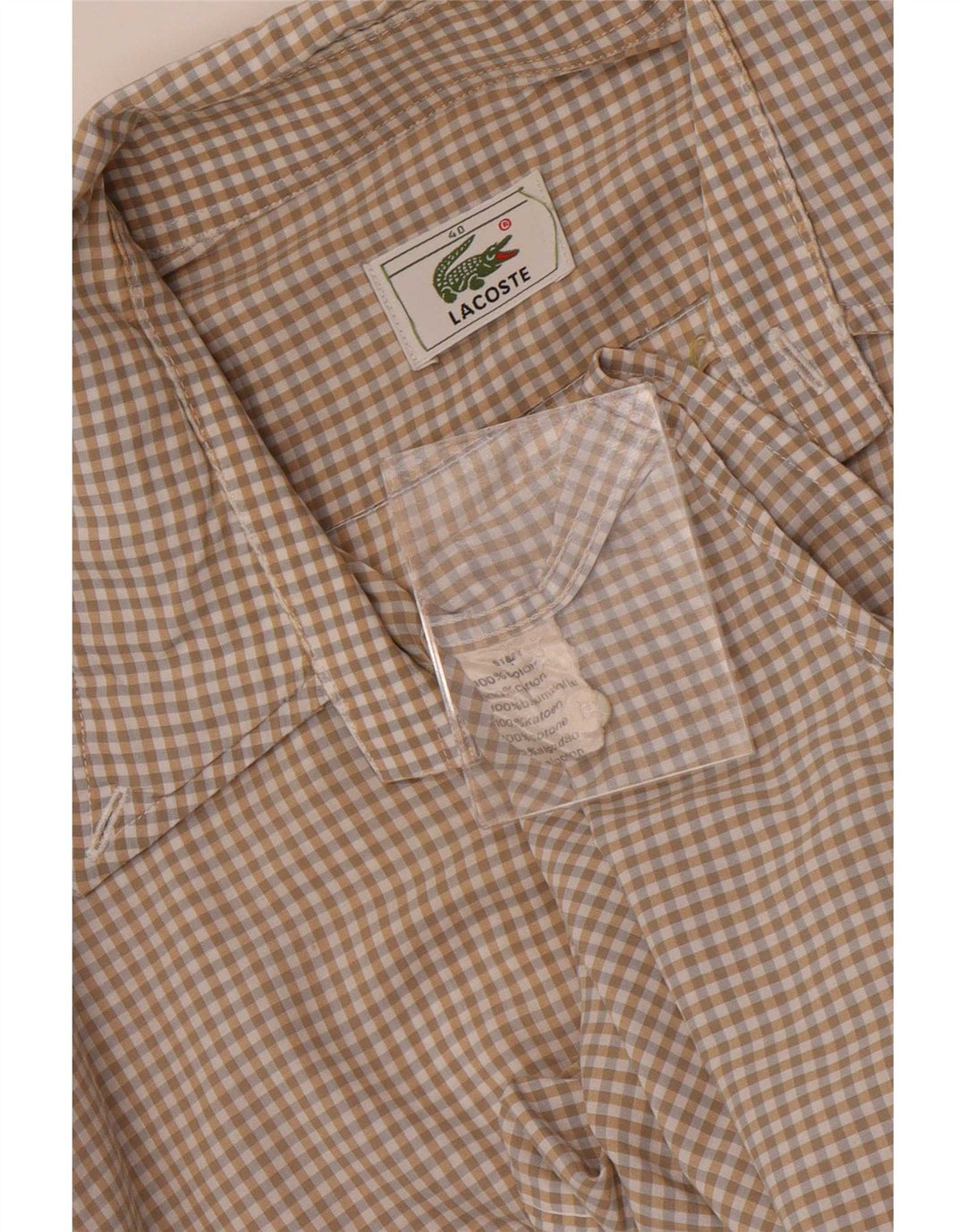 Lacoste Kortærmet Herreskjorte Størrelse 40 Medium Beige Ternet Bomuld