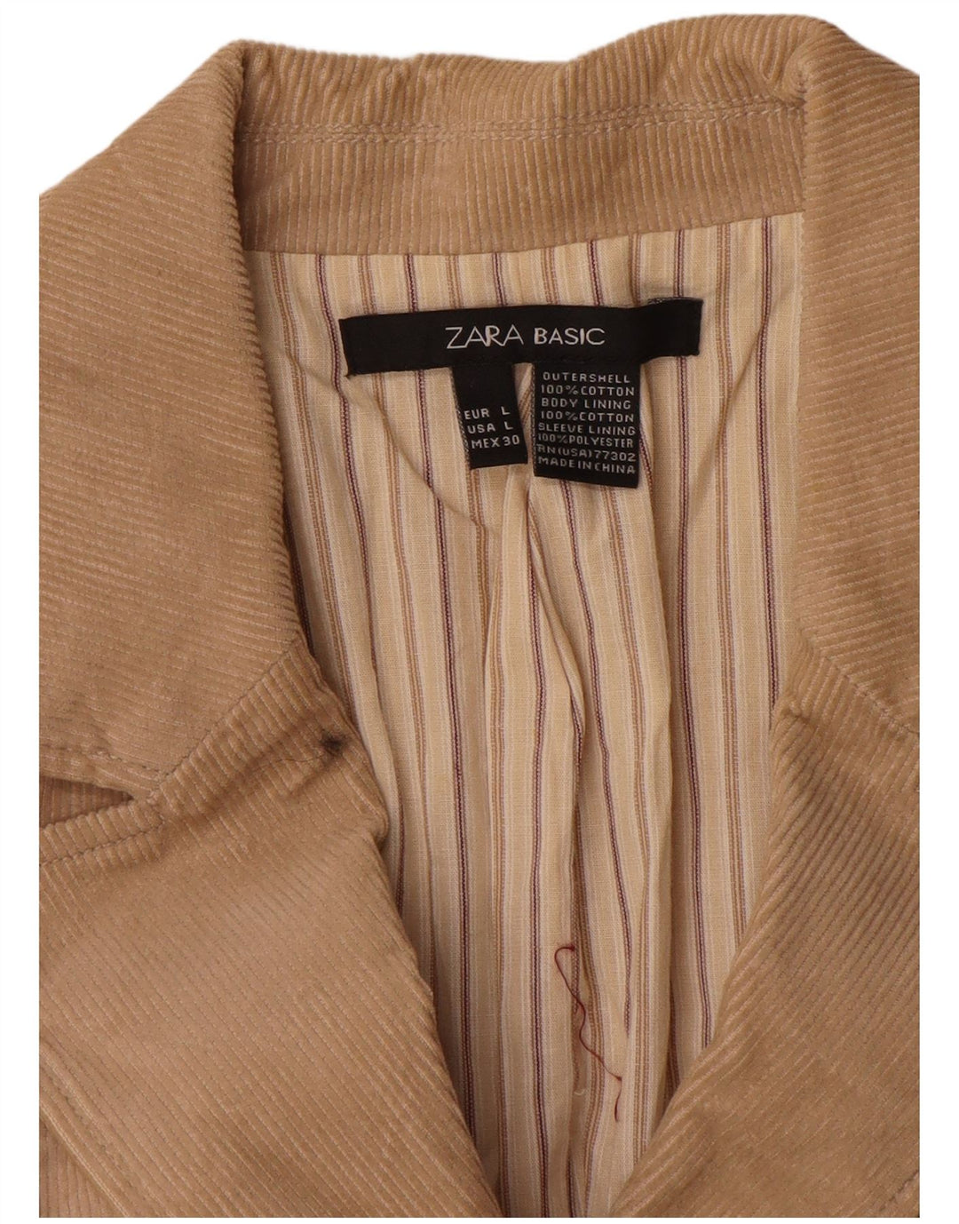 Zara Dame 3-knaps fløjlsjakke Blazer DK 14 Stor Beige Bomuld