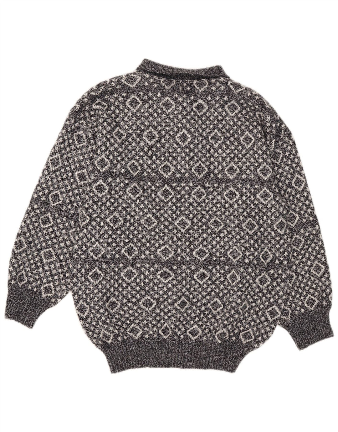 Vintage Herre Polo Neck Jumper Sweater XL Grå Argyle/Diamond