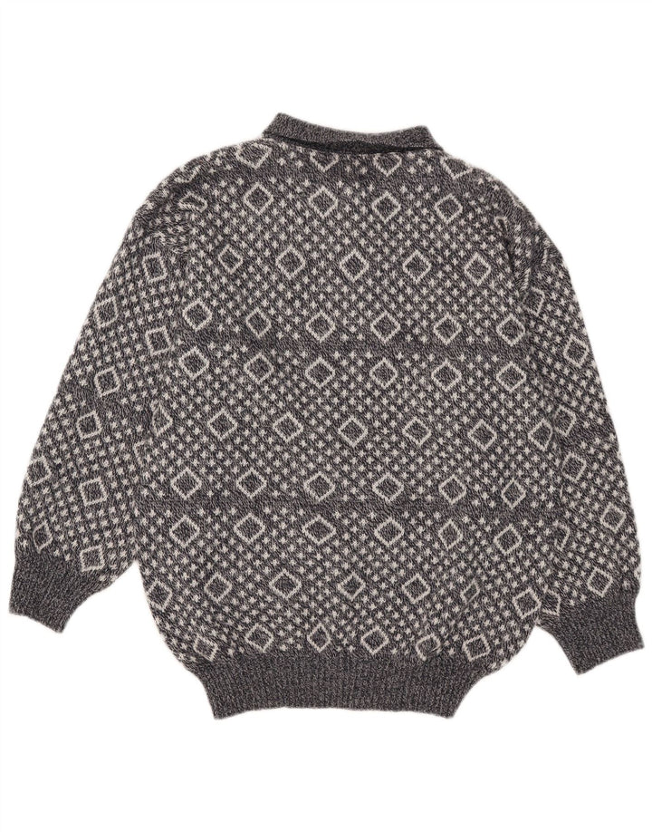 Vintage Herre Polo Neck Jumper Sweater XL Grå Argyle/Diamond
