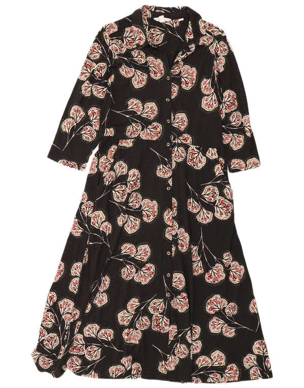 White Stuff Dame 3/4-ærmet Maxi Shirt Dress UK 12 Medium Black Floral