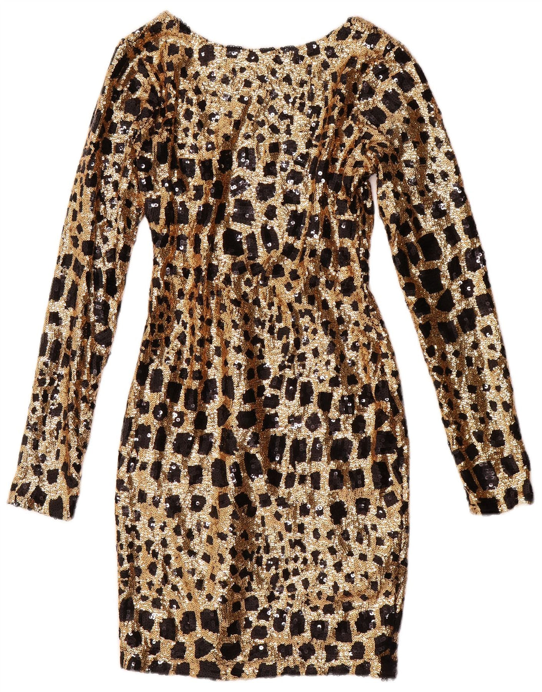 GUESS Dame Langærmet Pailletter Bodycon Kjole UK 6 XS Guld Geometrisk