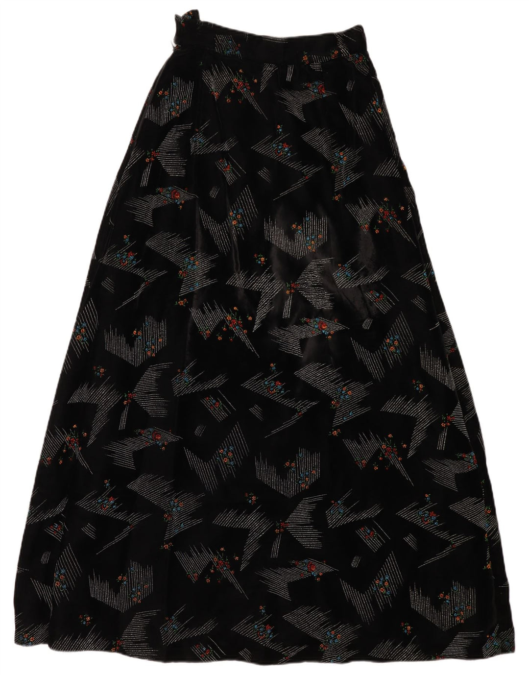 VINTAGE Højtaljet Maxi-nederdel til kvinder W24 XS Sort blomster