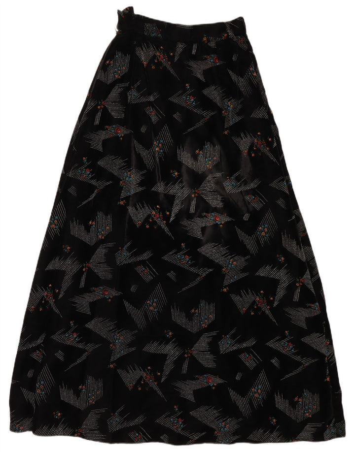 VINTAGE Højtaljet Maxi-nederdel til kvinder W24 XS Sort blomster