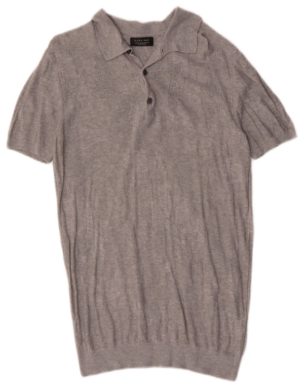 Zara Herre Kortærmet Polo Shirt Medium Grey Geometric Viscose