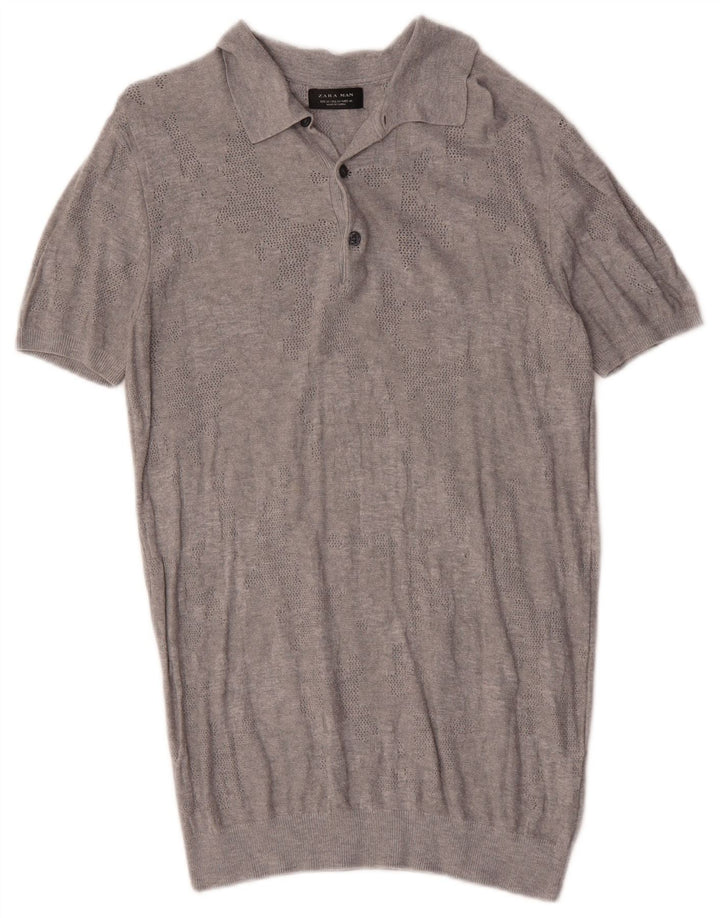 Zara Herre Kortærmet Polo Shirt Medium Grey Geometric Viscose