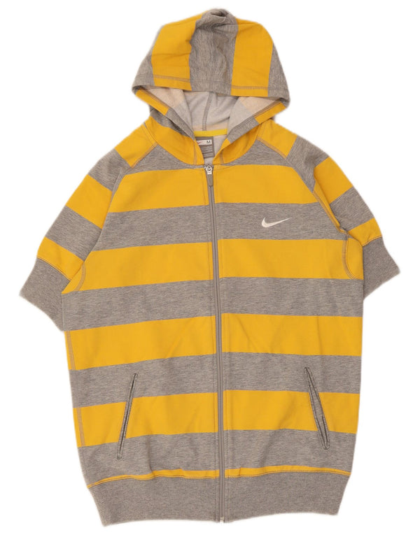 Nike kortærmet hættetrøje med lynlås til kvinder UK 10/12 mellem gul stribet