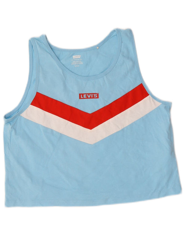 Levi's Womens Crop Vest Top UK 10 Small Blue Colourblock Bomuld
