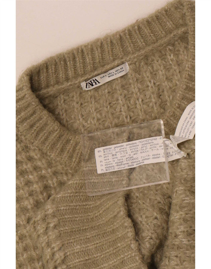 Zara Herre Crew Neck Jumper Sweater Stor Khaki Polyester