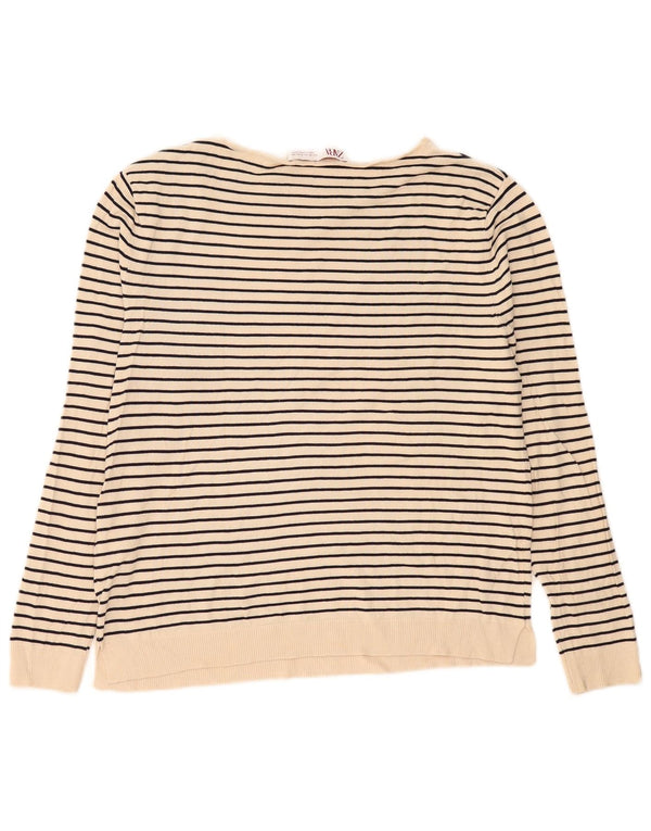 Zara Dame Top Langærmet UK 14 Medium Beige Stribet Viscose