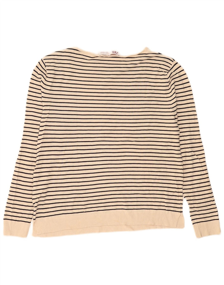 Zara Dame Top Langærmet UK 14 Medium Beige Stribet Viscose