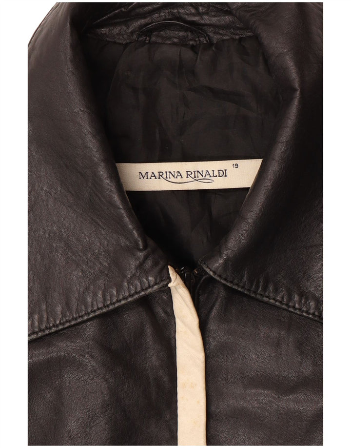 MARINA RINALDI Womens Jacket Size 19 Small Black Colourblock Leather