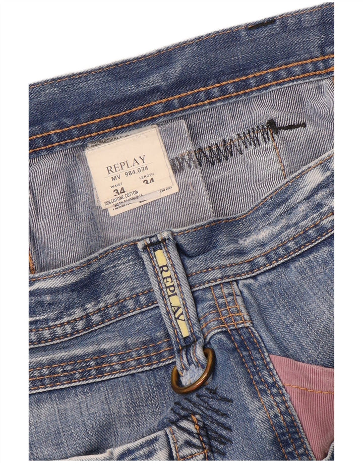 Replay Herre Straight Jeans W34 L34 Blå Bomuld
