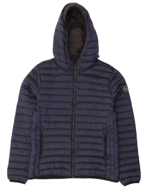 Superdry Polstret hættejakke til kvinder UK 16 Stor marineblå nylon