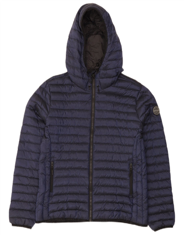 Superdry Polstret hættejakke til kvinder UK 16 Stor marineblå nylon