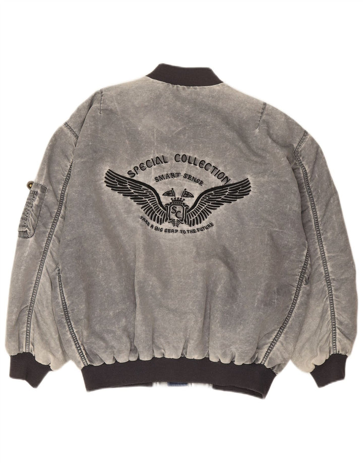 VINTAGE Boys Loose Fit Bomber Jacket 13-14 Years Grey Polyamide