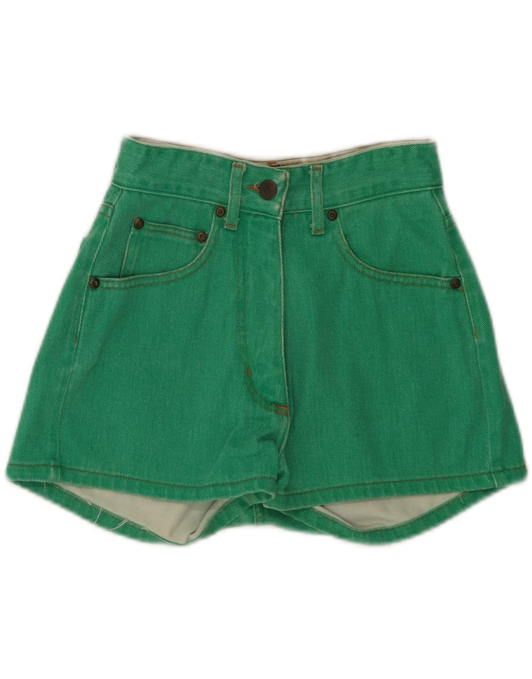British Khaki Dame højtaljede denimshorts W26 Små grøn bomuld