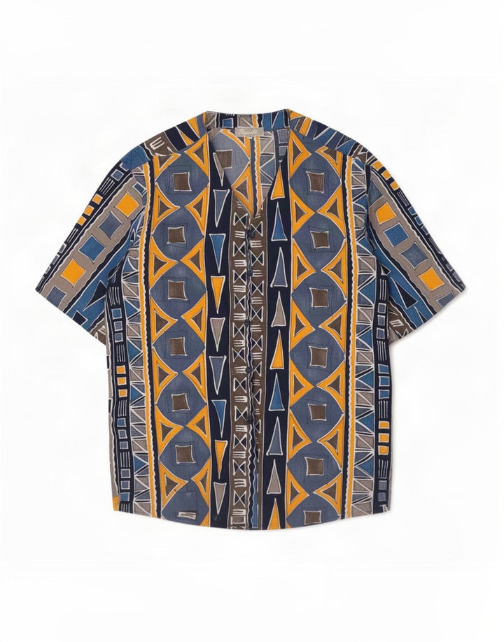 Augustus Kortærmet skjortebluse til kvinder IT 44 Medium Blue Geometric