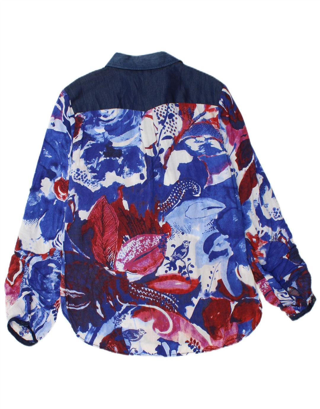 Desigual Dame Pullover Shirt Bluse UK 10 Small Blue Floral