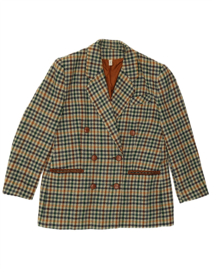 Vintage Dame Dobbeltradet Blazer Jacket UK 16 Large Green Houndstooth