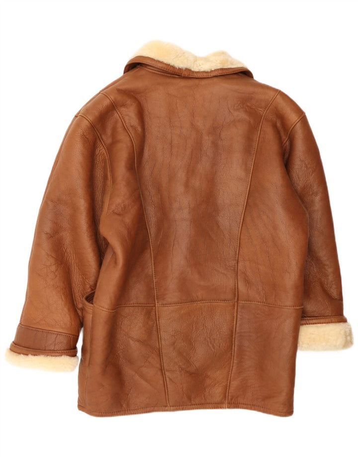 Vintage Dame Oversized Shearling Jacket US 8 Medium Brown Læder
