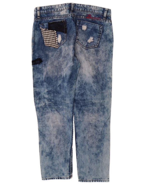 Desigual Dame Distressed Tapered Jeans W32 L28 Blå Patchwork Bomuld