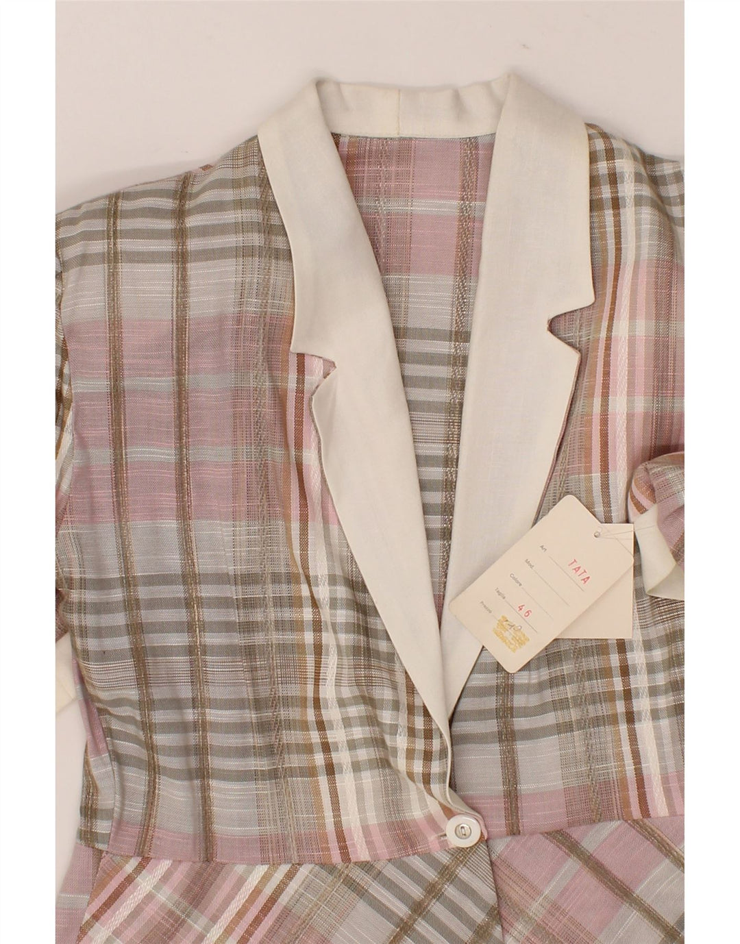 VINTAGE Womens 1 Button Short Sleeve Blazer Jacket IT 46 Large Grey Check Vintage Vintage and Second-Hand Vintage from Messina Hembry 