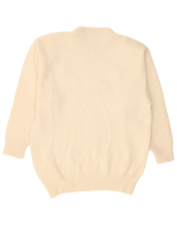 Vintage dame sweater med rund hals DK 16 Stor Off White Paisley Wool