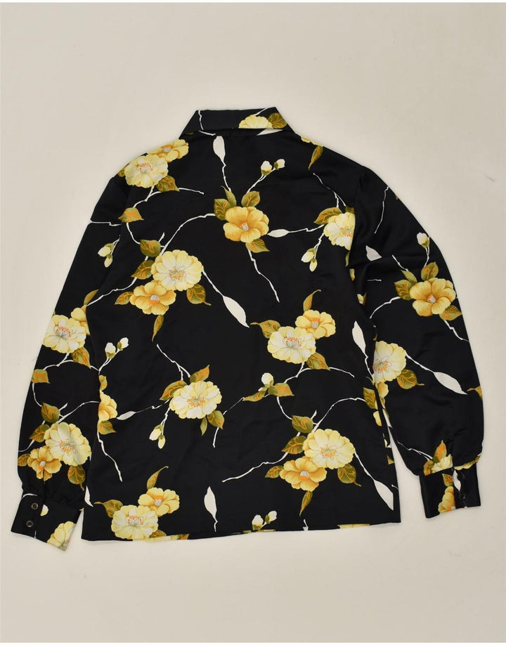 VINTAGE Dameskjorte UK 12 Medium Black Floral