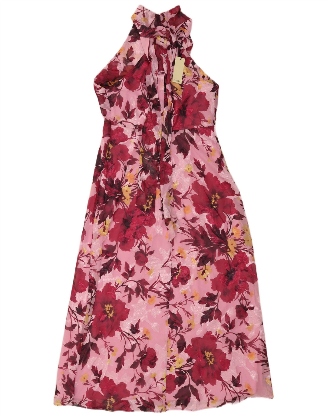 Oasis Dame Halter Maxi Dress UK 10 Small Pink Floral Polyester