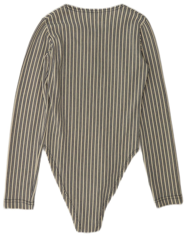 Vintage langærmet bodysuit til kvinder UK 8 Lille blå stribet